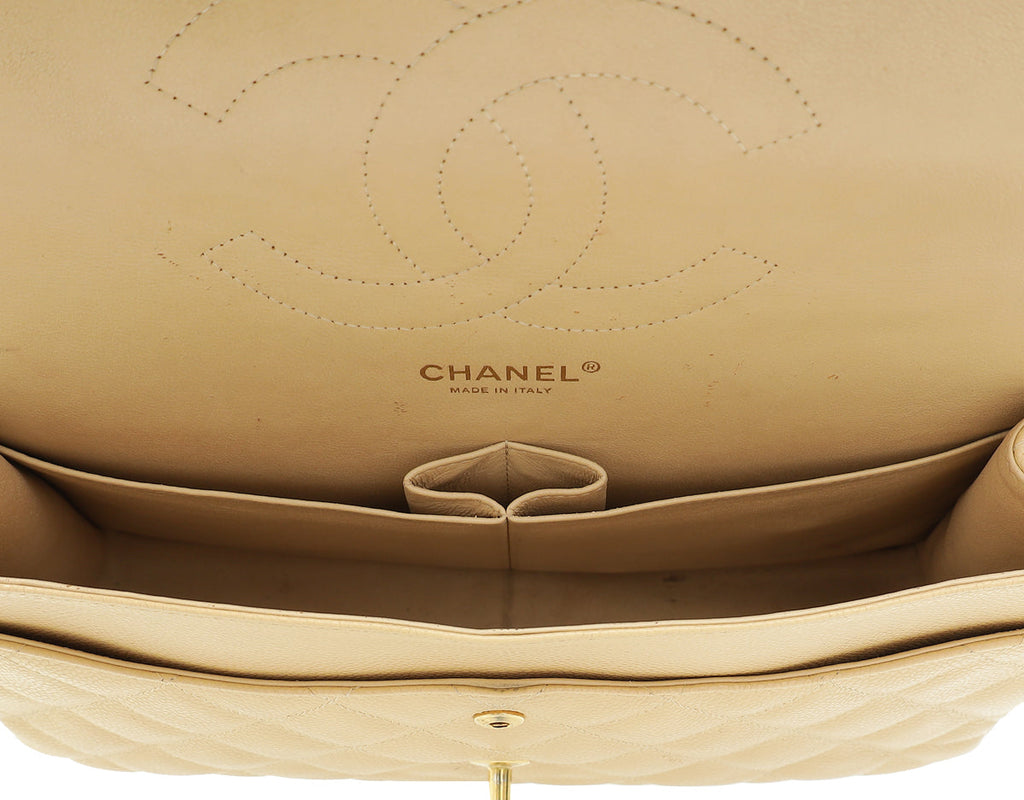 Chanel Beige CC Classic Double Flap Jumbo Bag