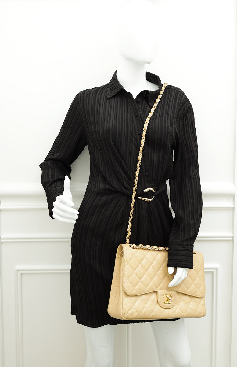 Chanel Beige CC Classic Double Flap Jumbo Bag
