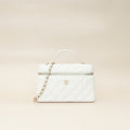 Chanel White CC Quilted Top Handle Slim Vanity With Chain