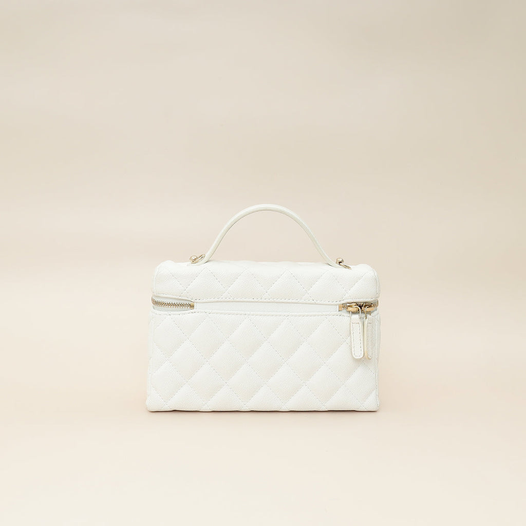 Chanel White CC Quilted Top Handle Slim Vanity With Chain