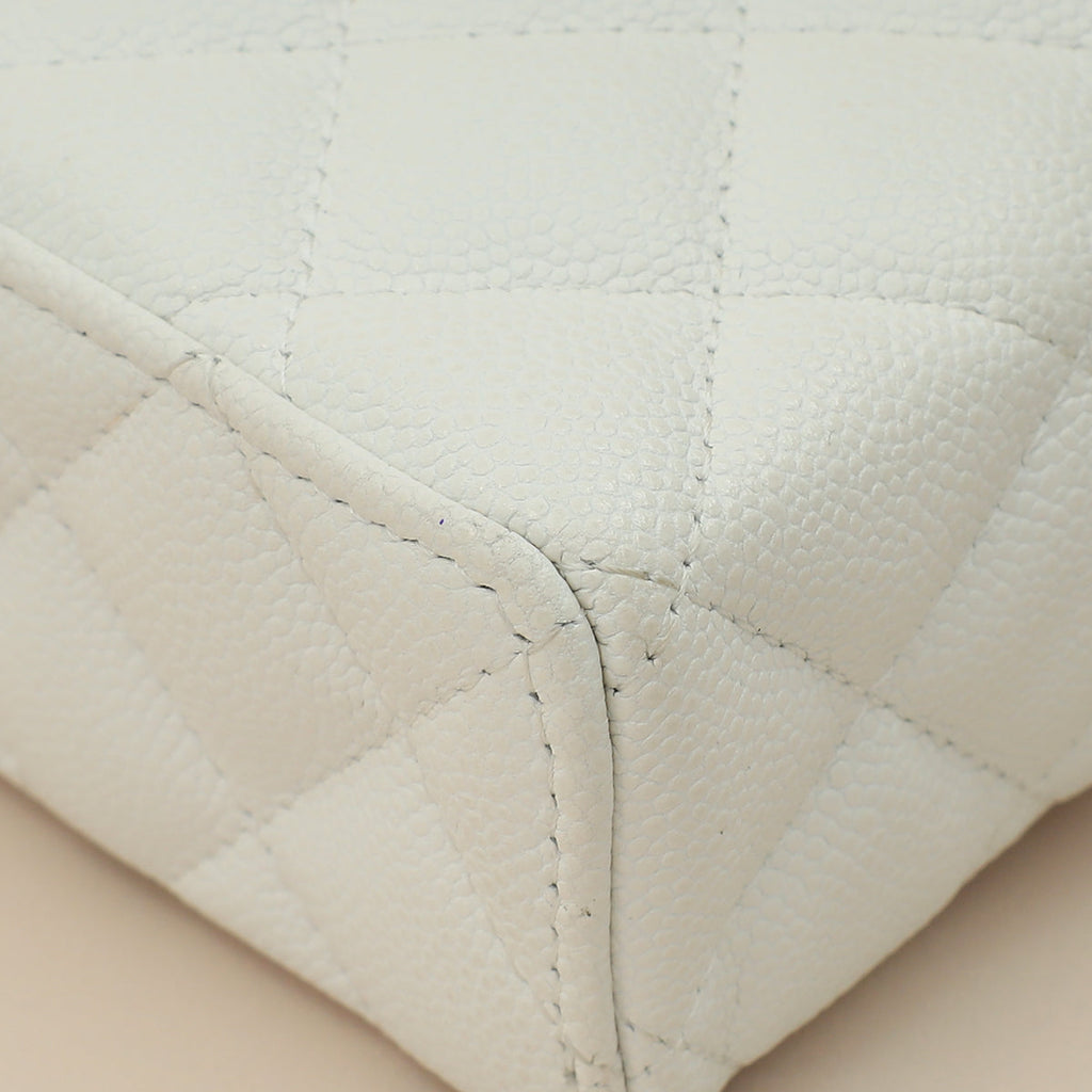 Chanel White CC Quilted Top Handle Slim Vanity With Chain