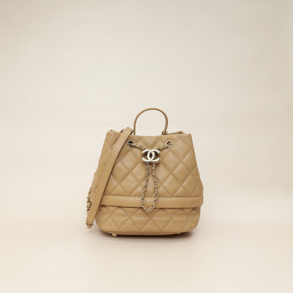 Chanel Beige CC Rolled Up Bucket Drawstring Bag