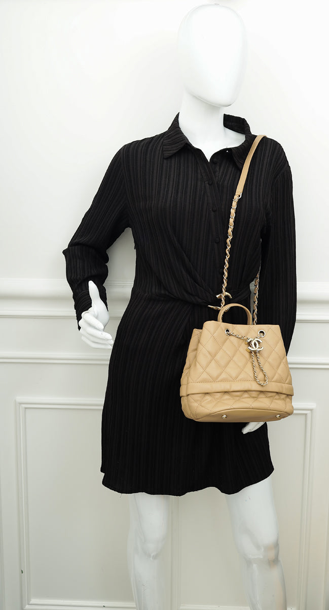 Chanel Beige CC Rolled Up Bucket Drawstring Bag