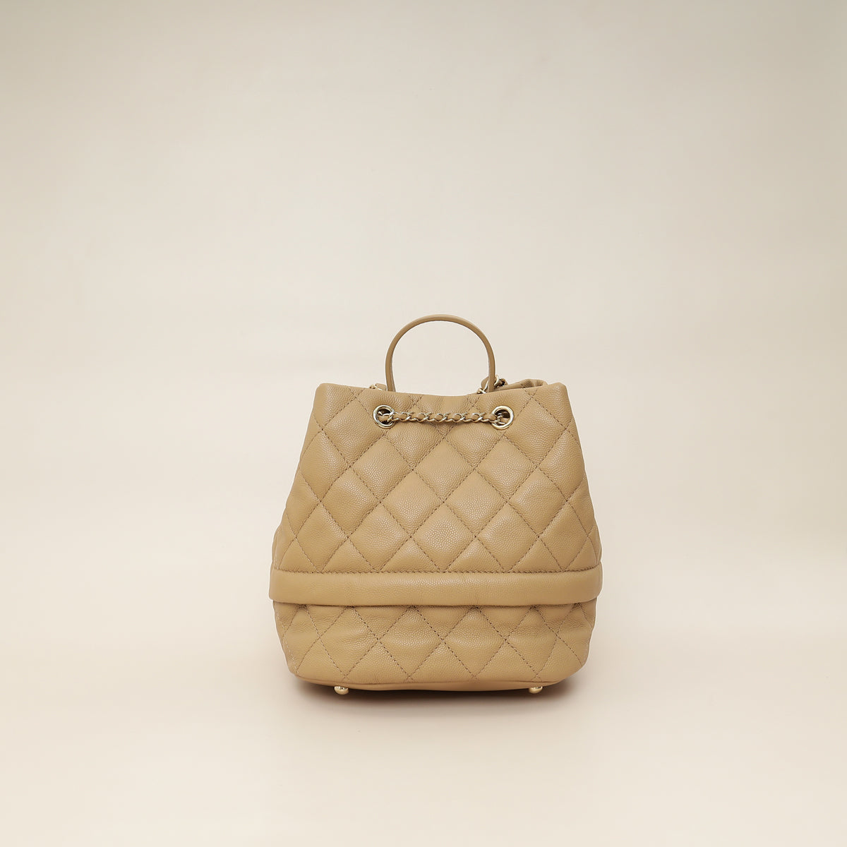 Chanel Beige CC Rolled Up Bucket Drawstring Bag