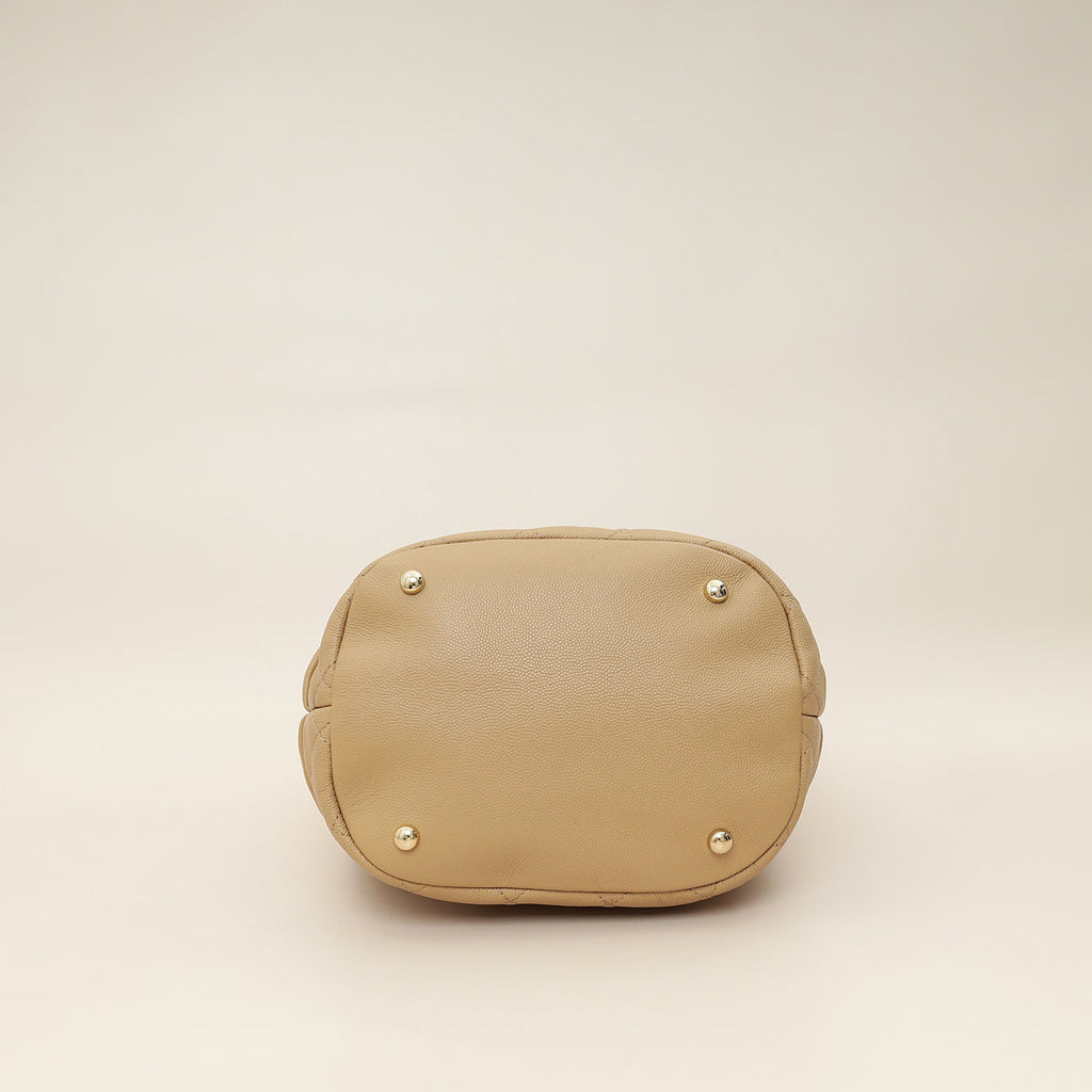 Chanel Beige CC Rolled Up Bucket Drawstring Bag