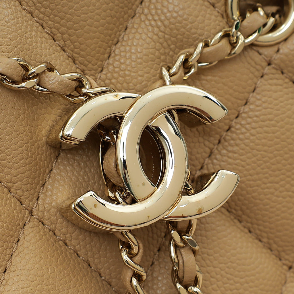 Chanel Beige CC Rolled Up Bucket Drawstring Bag