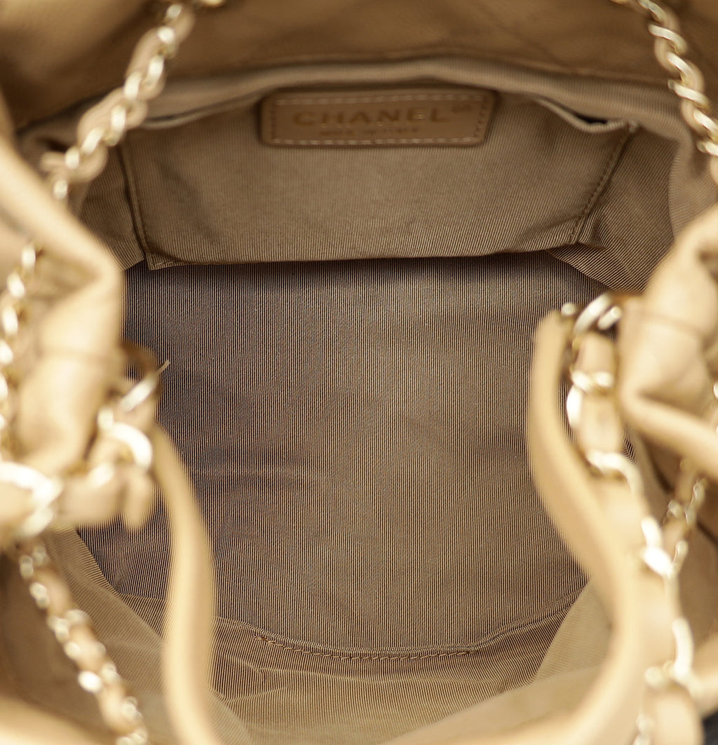 Chanel Beige CC Rolled Up Bucket Drawstring Bag