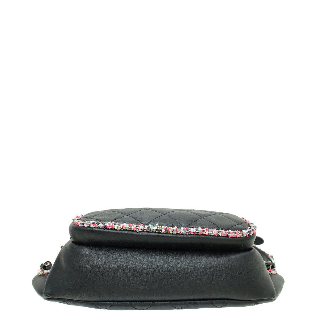 Chanel Black Tweed Quilted Elegant Trim Belt Bag