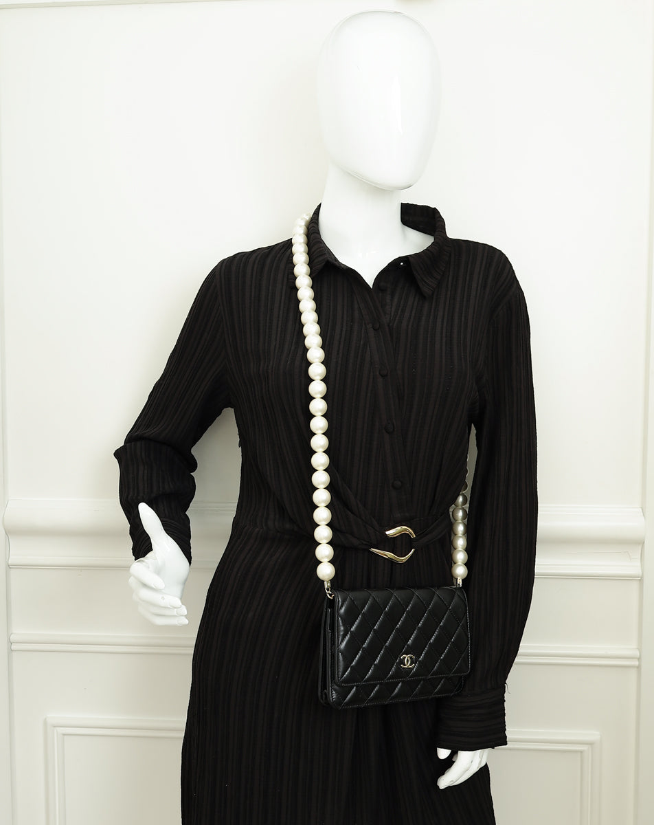 Chanel Black Maxi Pearls Wallet on Chain
