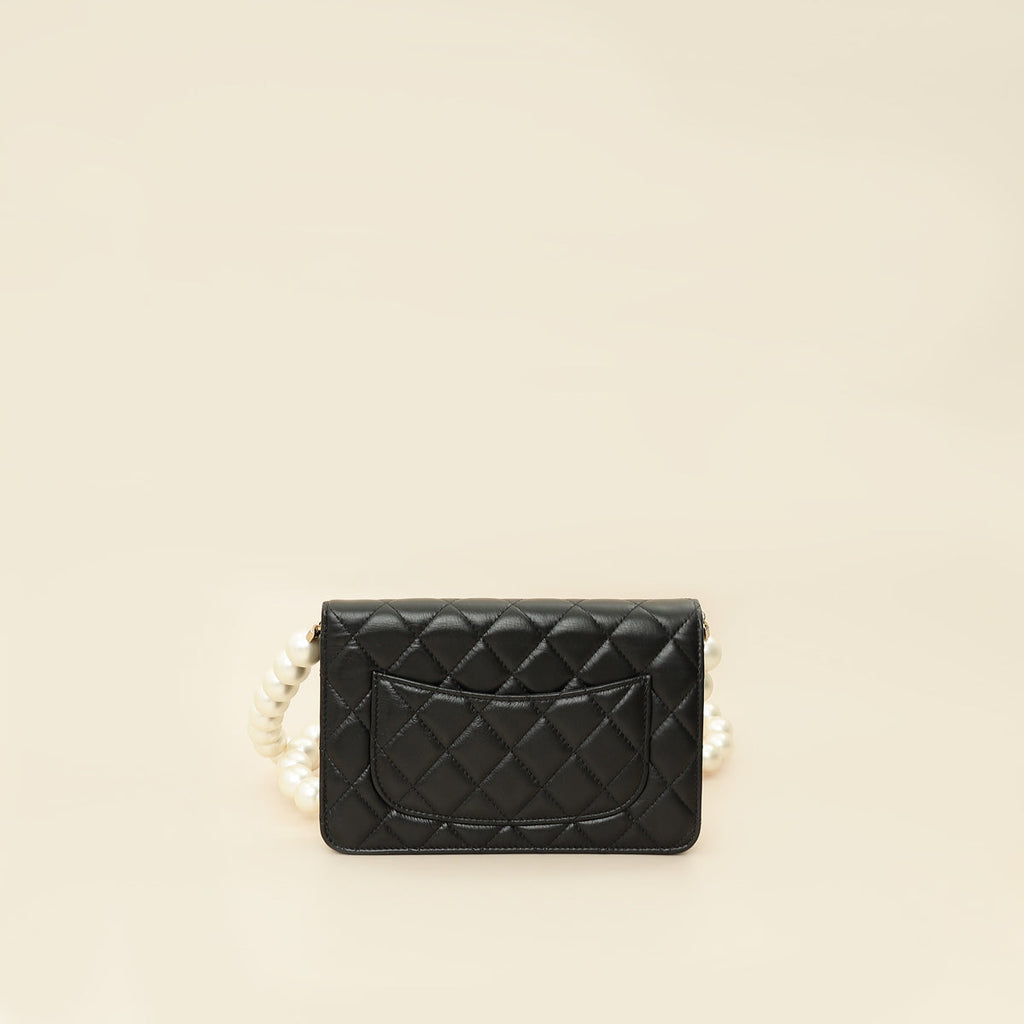 Chanel Black Maxi Pearls Wallet on Chain