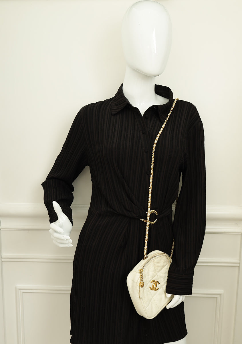 Chanel White CC Diamond Clutch W/ Chain