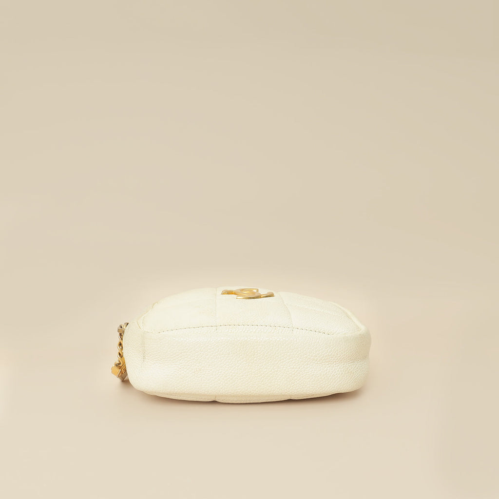 Chanel White CC Diamond Clutch W/ Chain