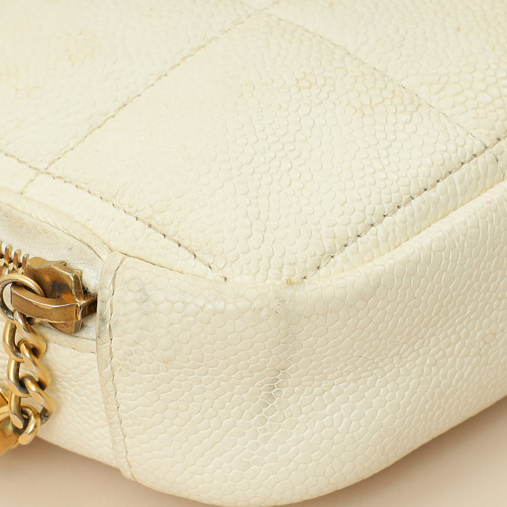 Chanel White CC Diamond Clutch W/ Chain