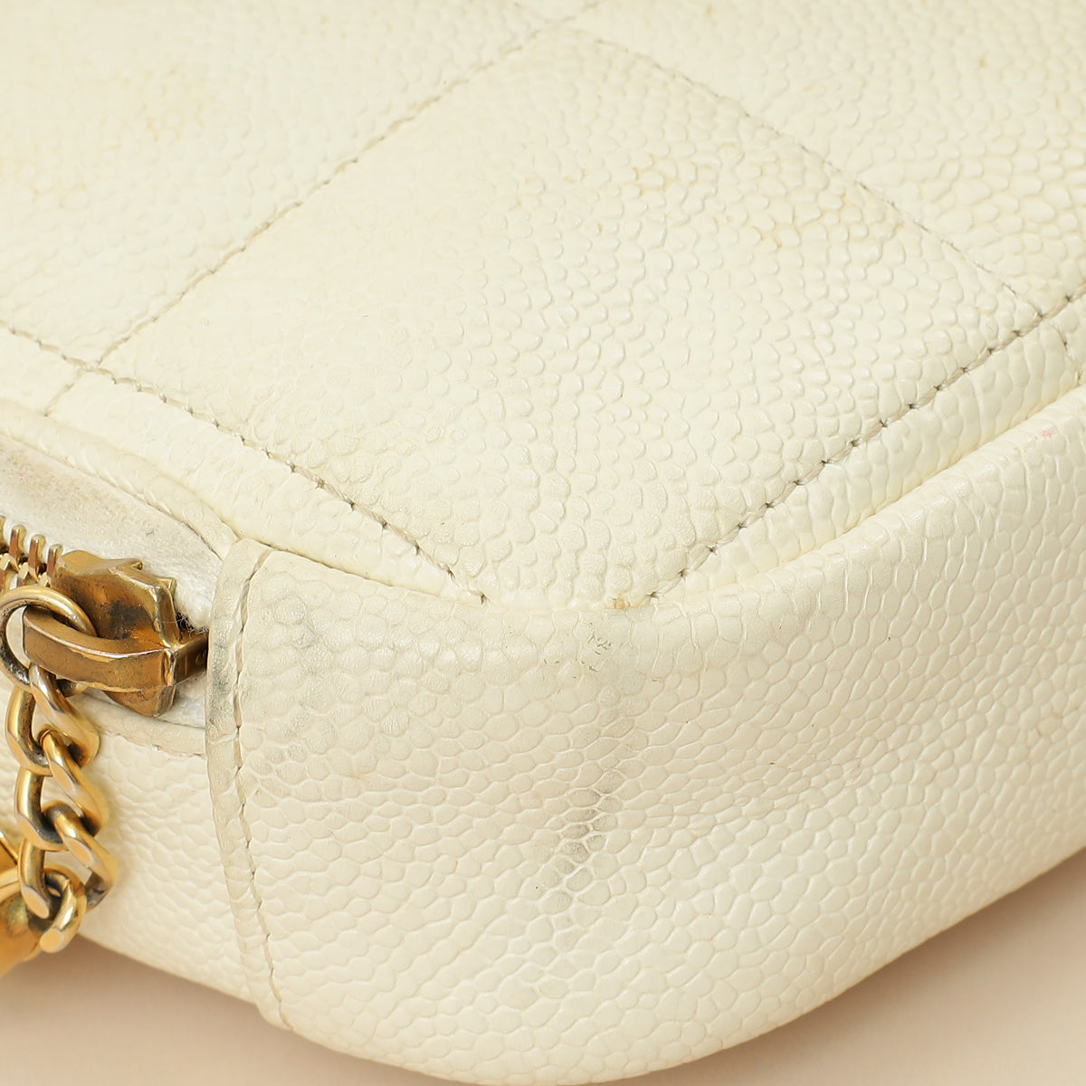 Chanel White CC Diamond Clutch W/ Chain