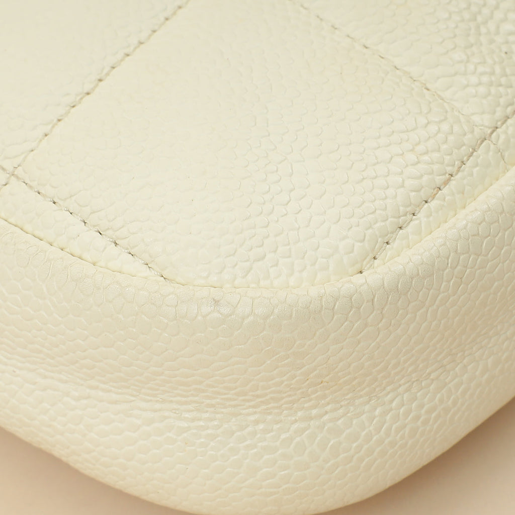 Chanel White CC Diamond Clutch W/ Chain