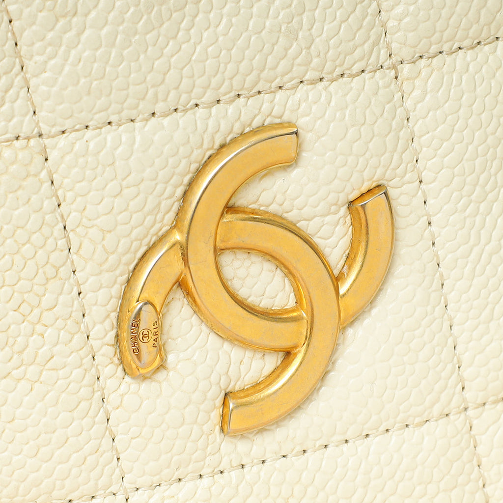 Chanel White CC Diamond Clutch W/ Chain