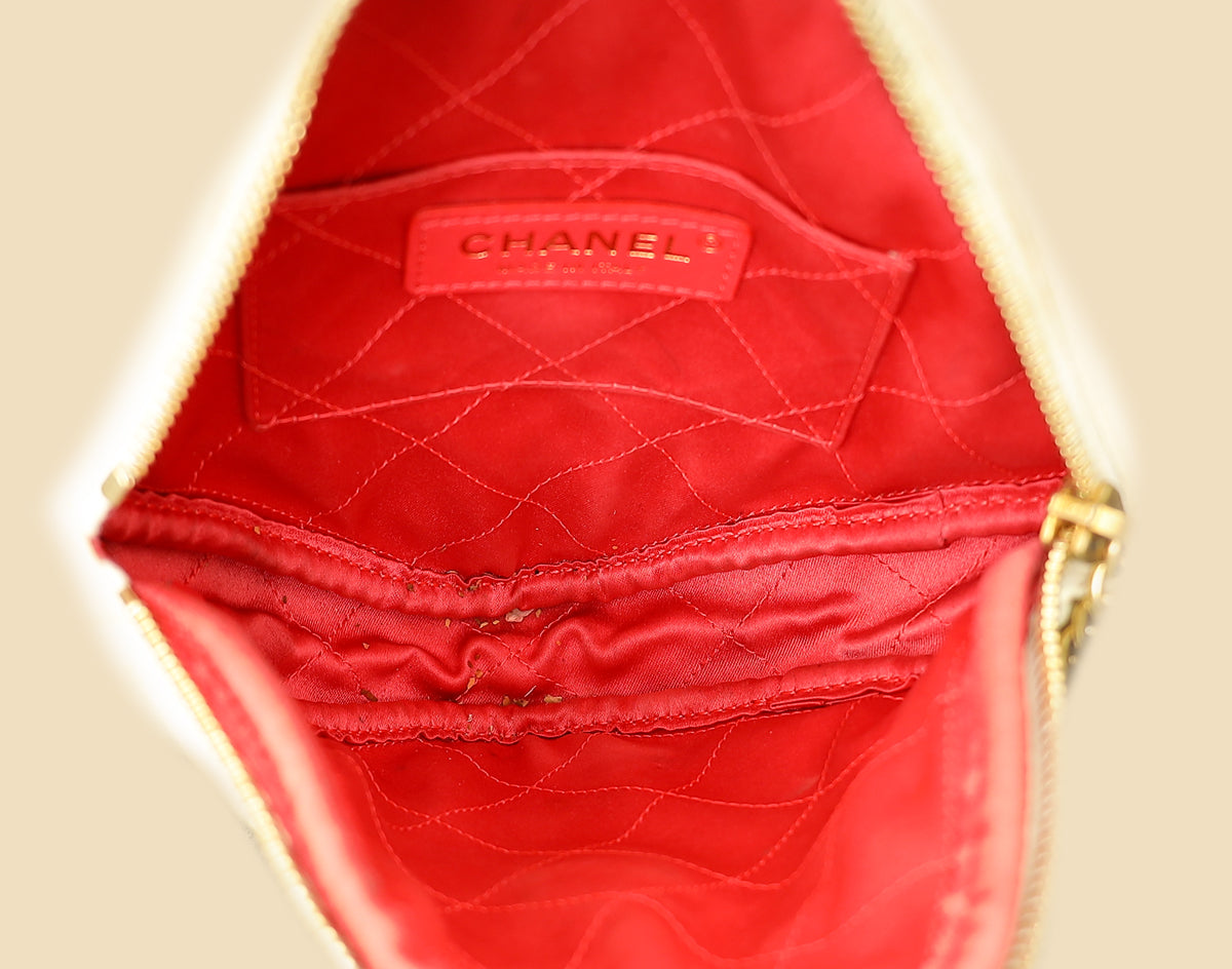 Chanel White CC Diamond Clutch W/ Chain