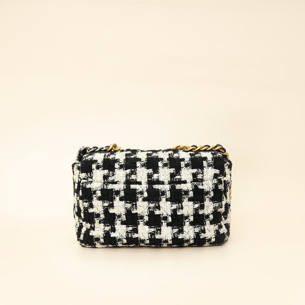 Chanel Bicolor Tweed Ribbon Houndstooth Chanel 19 Small Bag