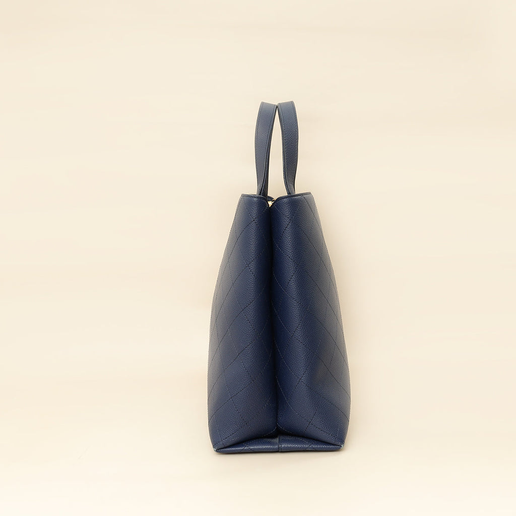Chanel Navy Blue CC Shopping Tote Bag
