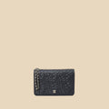 Chanel Navy Blue CC Camellia Flower Embossed Wallet On Chain