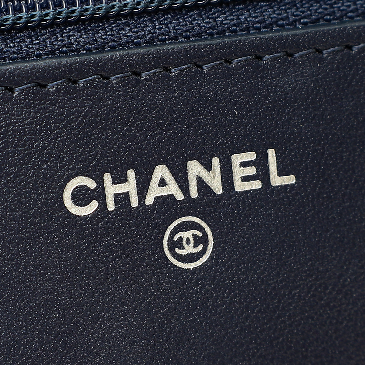 Chanel Navy Blue CC Camellia Flower Embossed Wallet On Chain