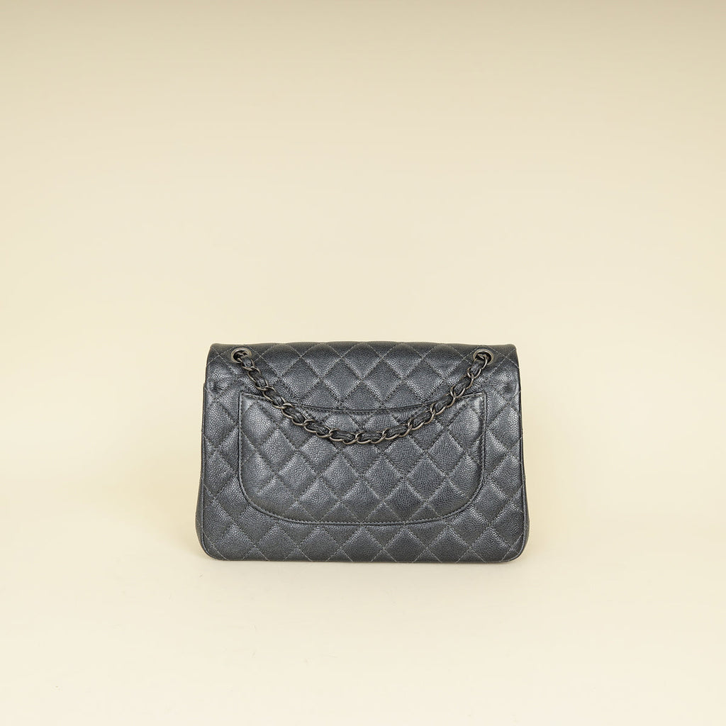 Chanel Metallic Charcoal Classic Double Flap Jumbo Bag