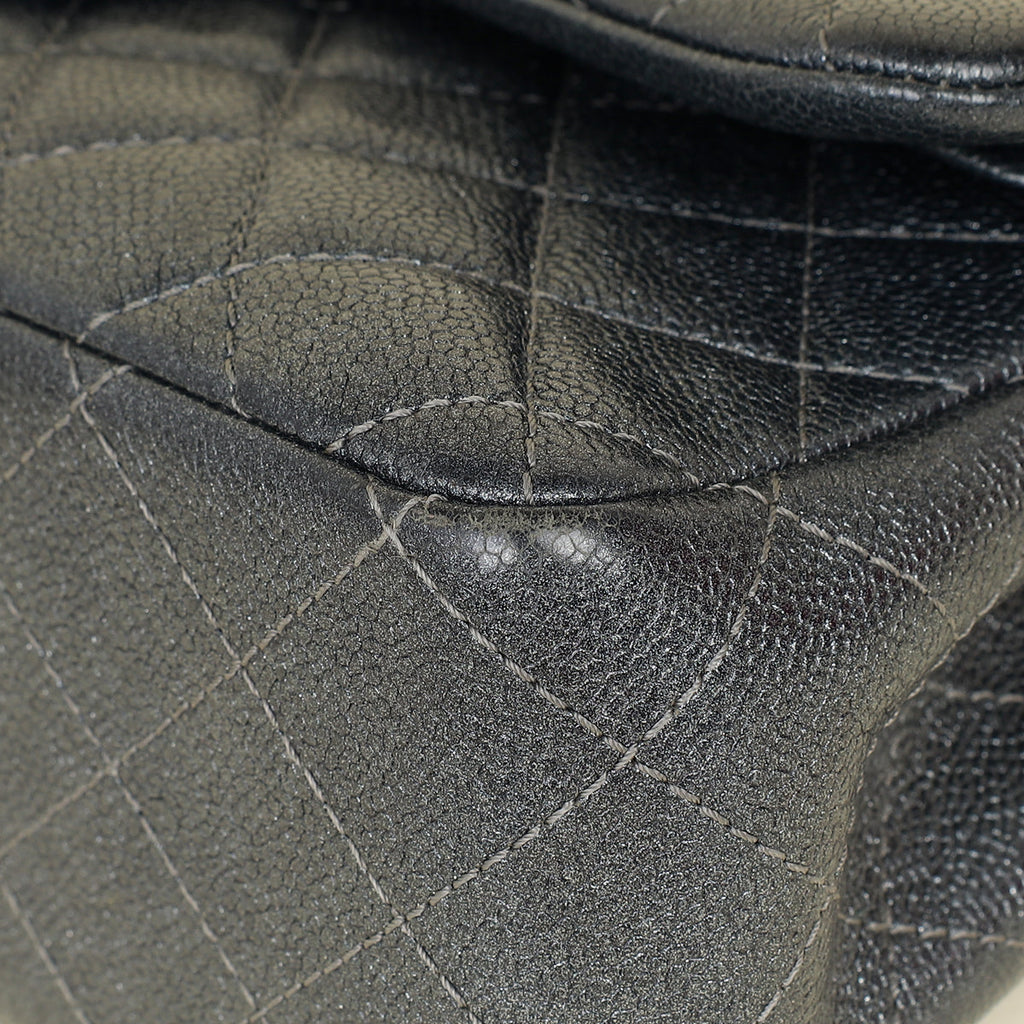Chanel Metallic Charcoal Classic Double Flap Jumbo Bag