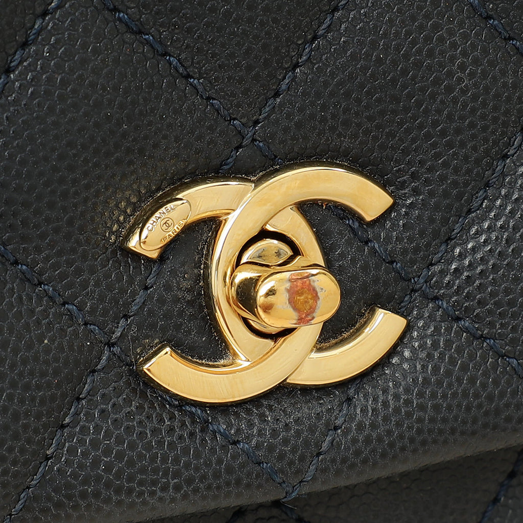Chanel Navy Lizard Embossed Coco Handle Small Bag