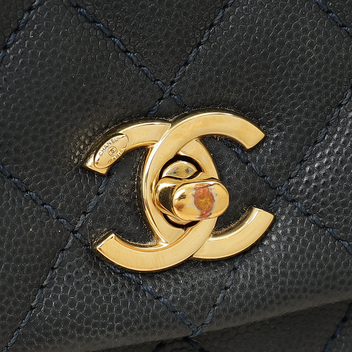 Chanel Navy Lizard Embossed Coco Handle Small Bag