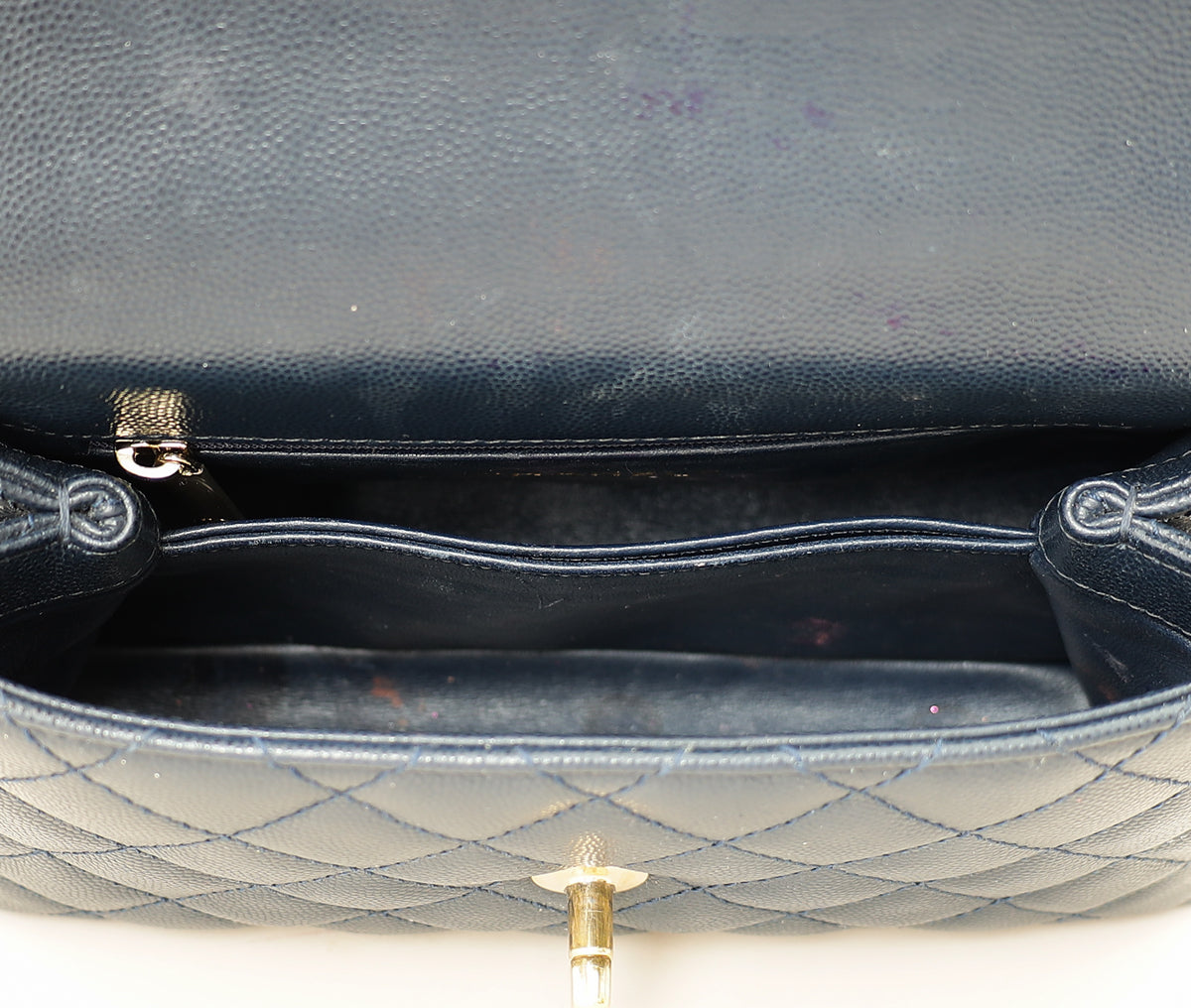Chanel Navy Lizard Embossed Coco Handle Small Bag
