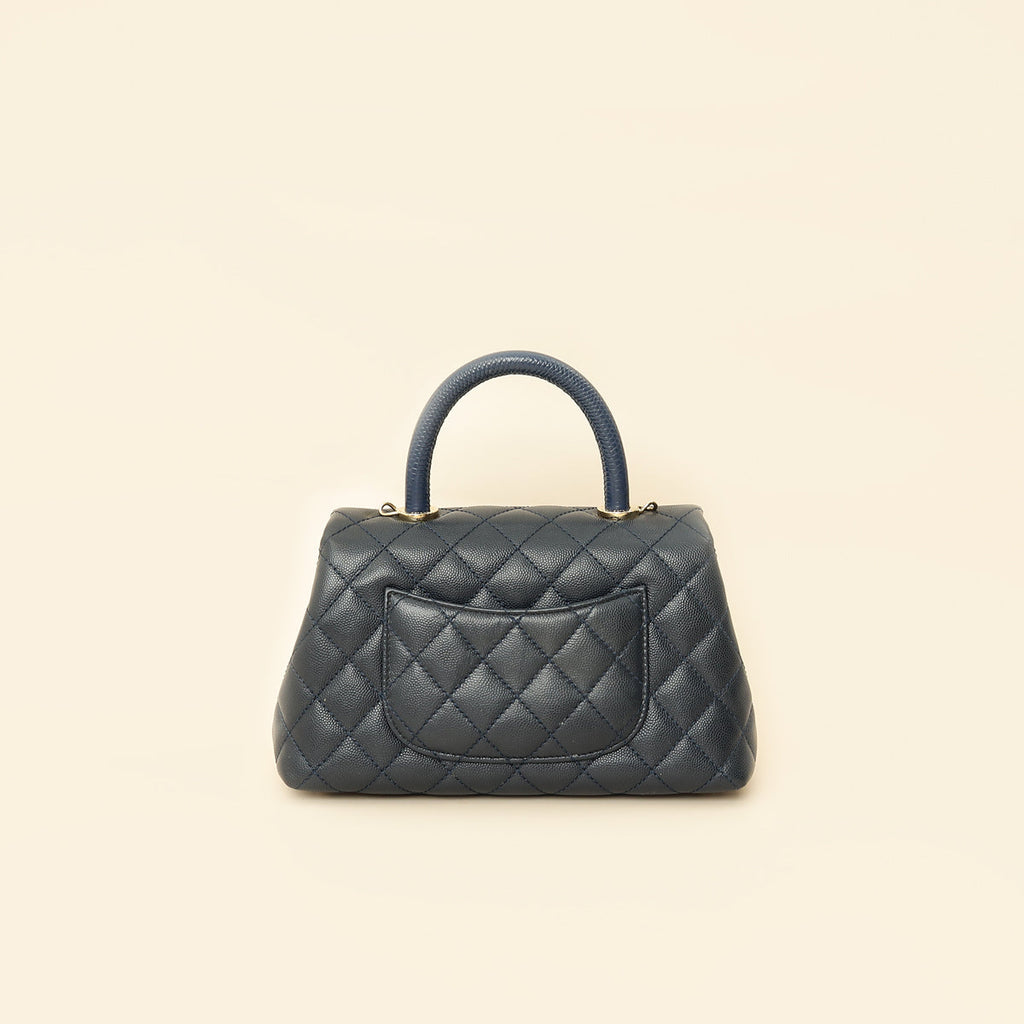 Chanel Navy Lizard Embossed Coco Handle Small Bag