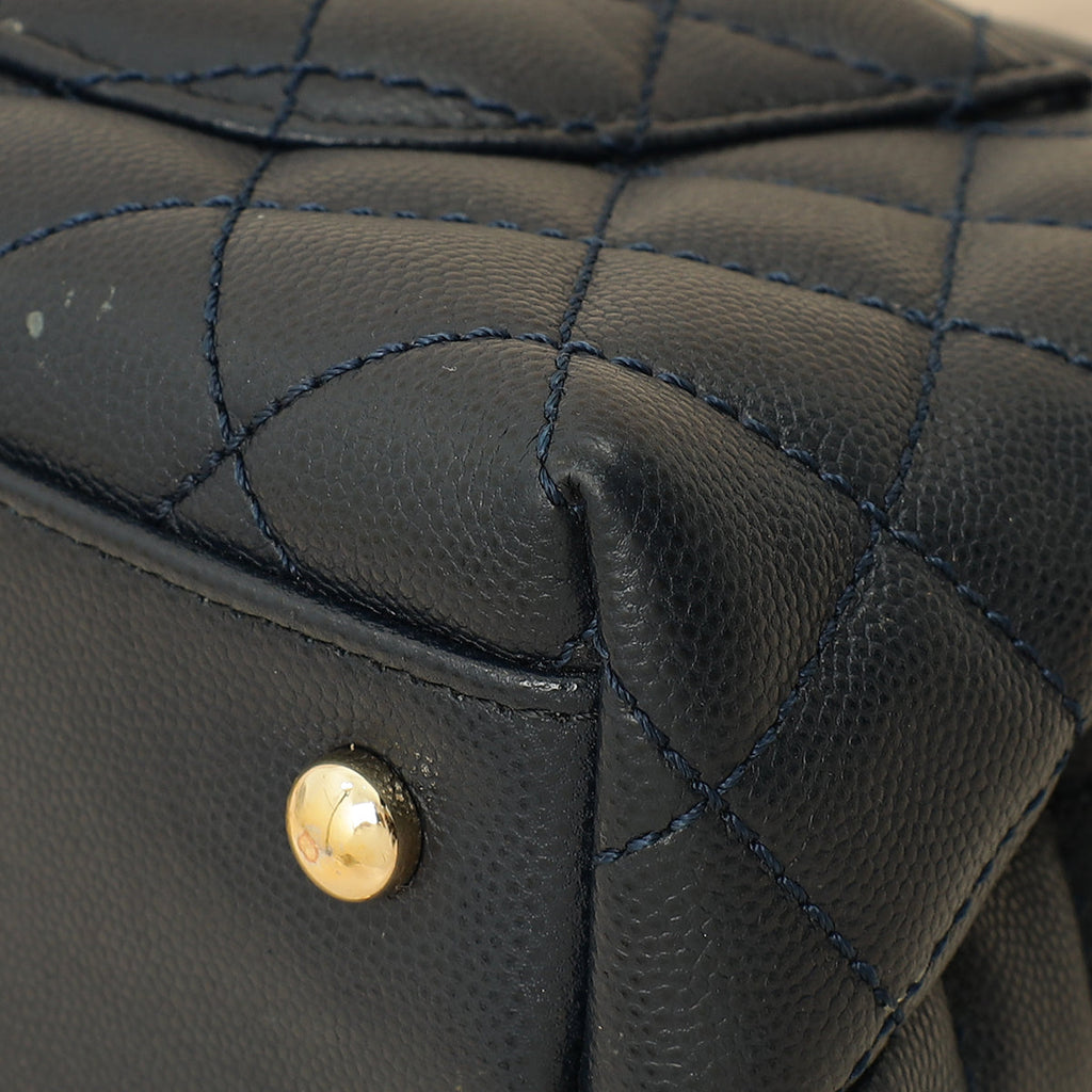 Chanel Navy Lizard Embossed Coco Handle Small Bag