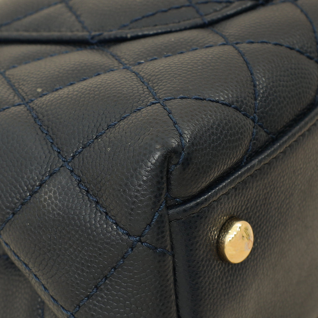 Chanel Navy Lizard Embossed Coco Handle Small Bag