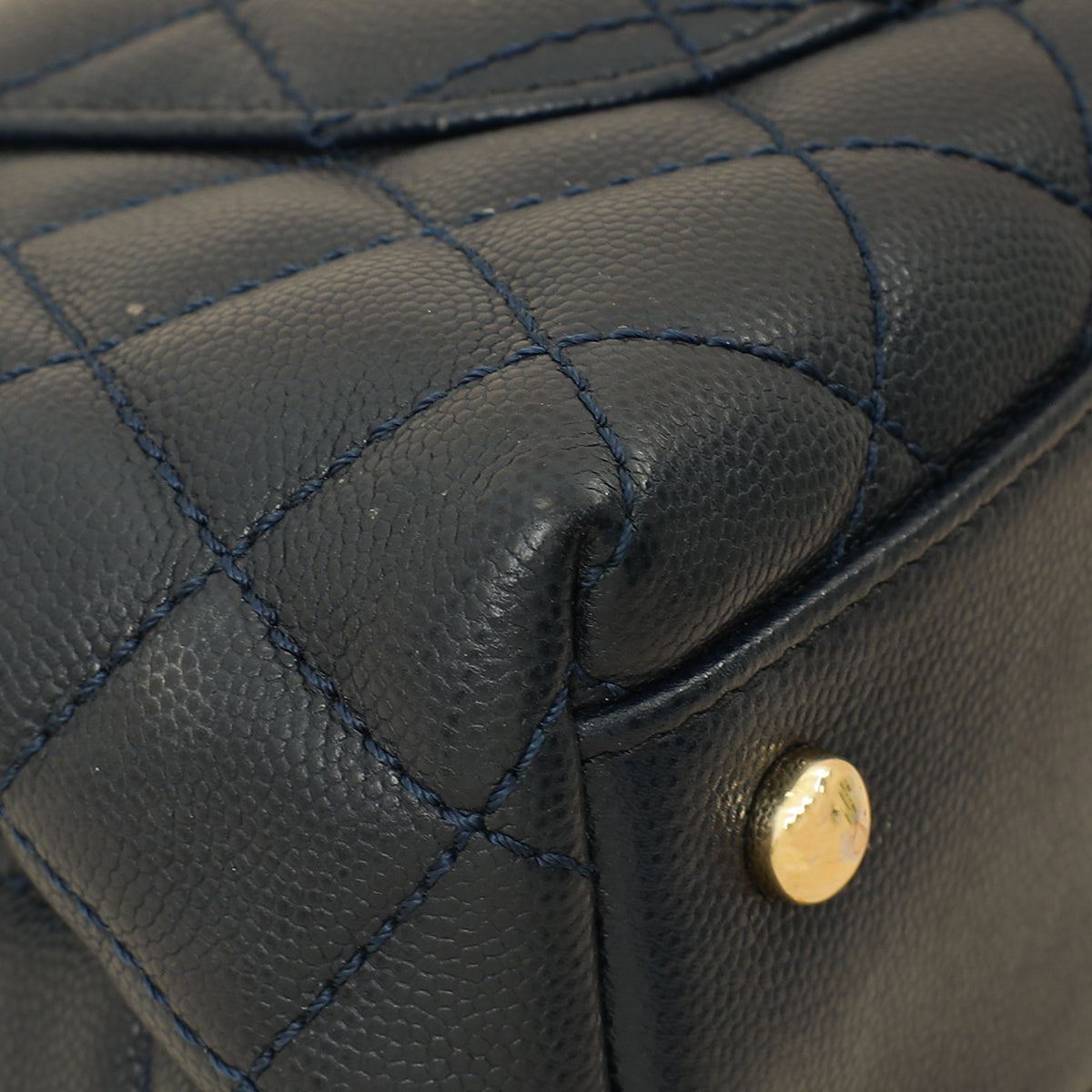 Chanel Navy Lizard Embossed Coco Handle Small Bag