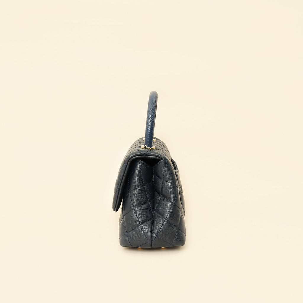 Chanel Navy Lizard Embossed Coco Handle Small Bag