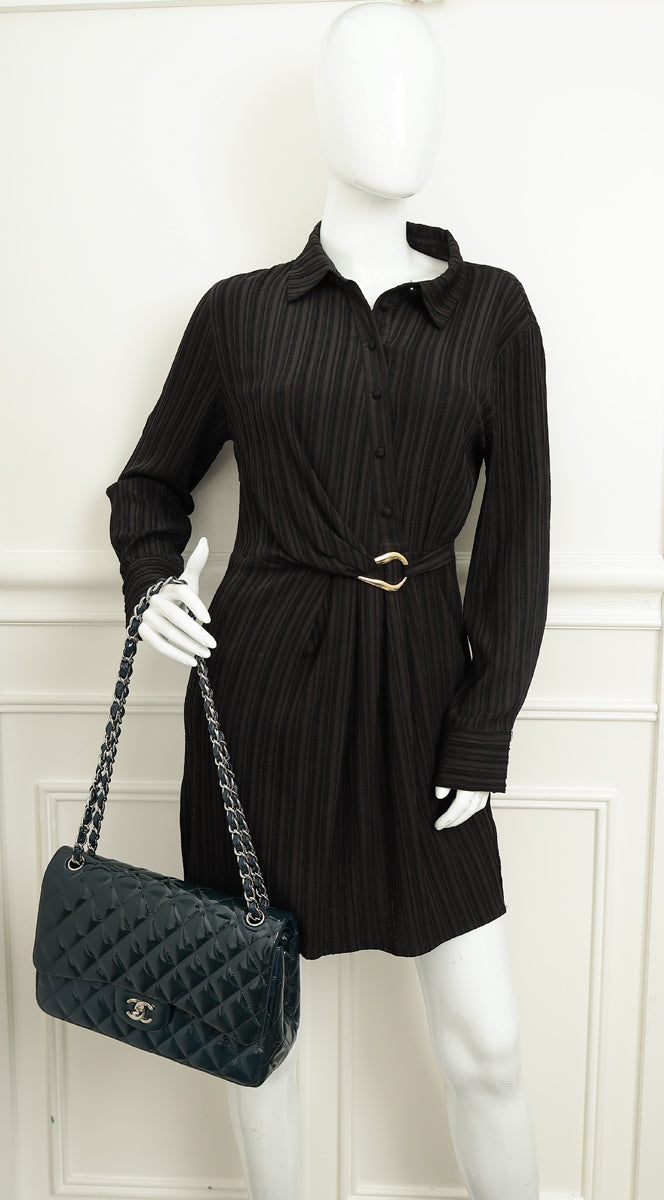Chanel Dark Grey Classic Double Flap Jumbo Bag