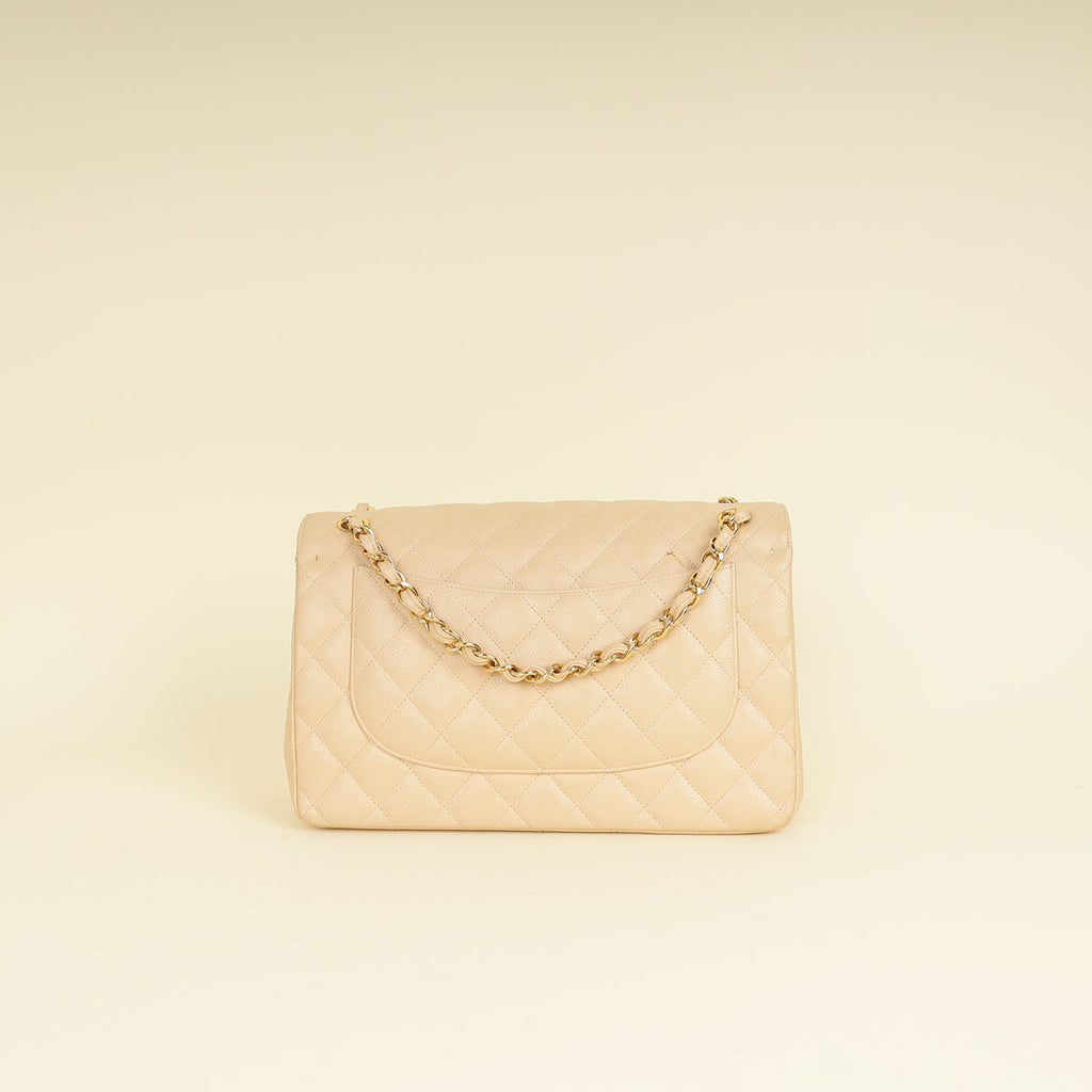 Chanel Beige Classic Double Flap Jumbo Bag