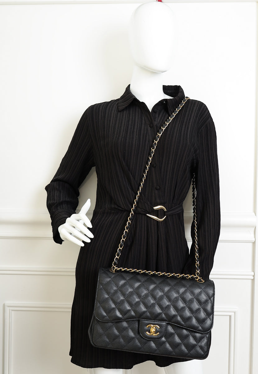 Chanel Black CC Classic Double Flap Jumbo Bag
