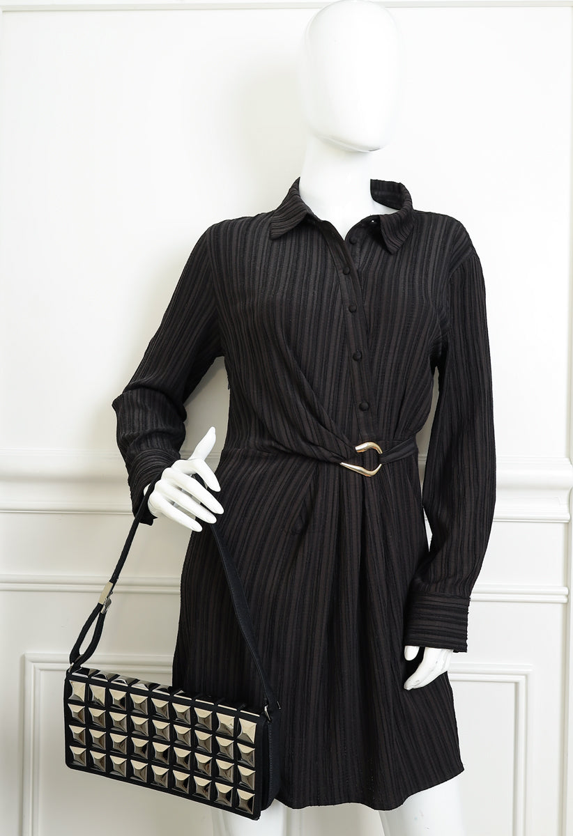 Chanel Black CC Chocolate Bar Cotton Studded Jersey Shoulder Bag