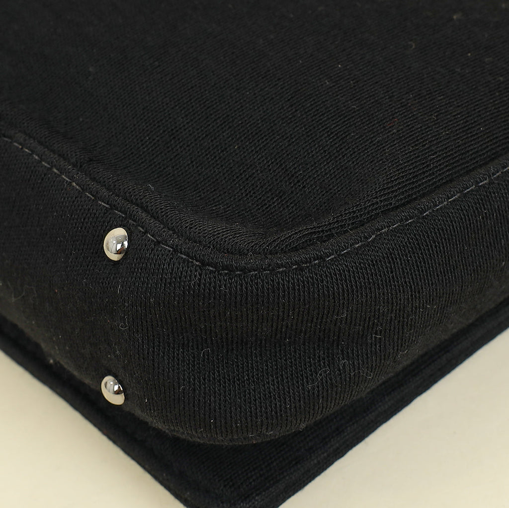 Chanel Black CC Chocolate Bar Cotton Studded Jersey Shoulder Bag