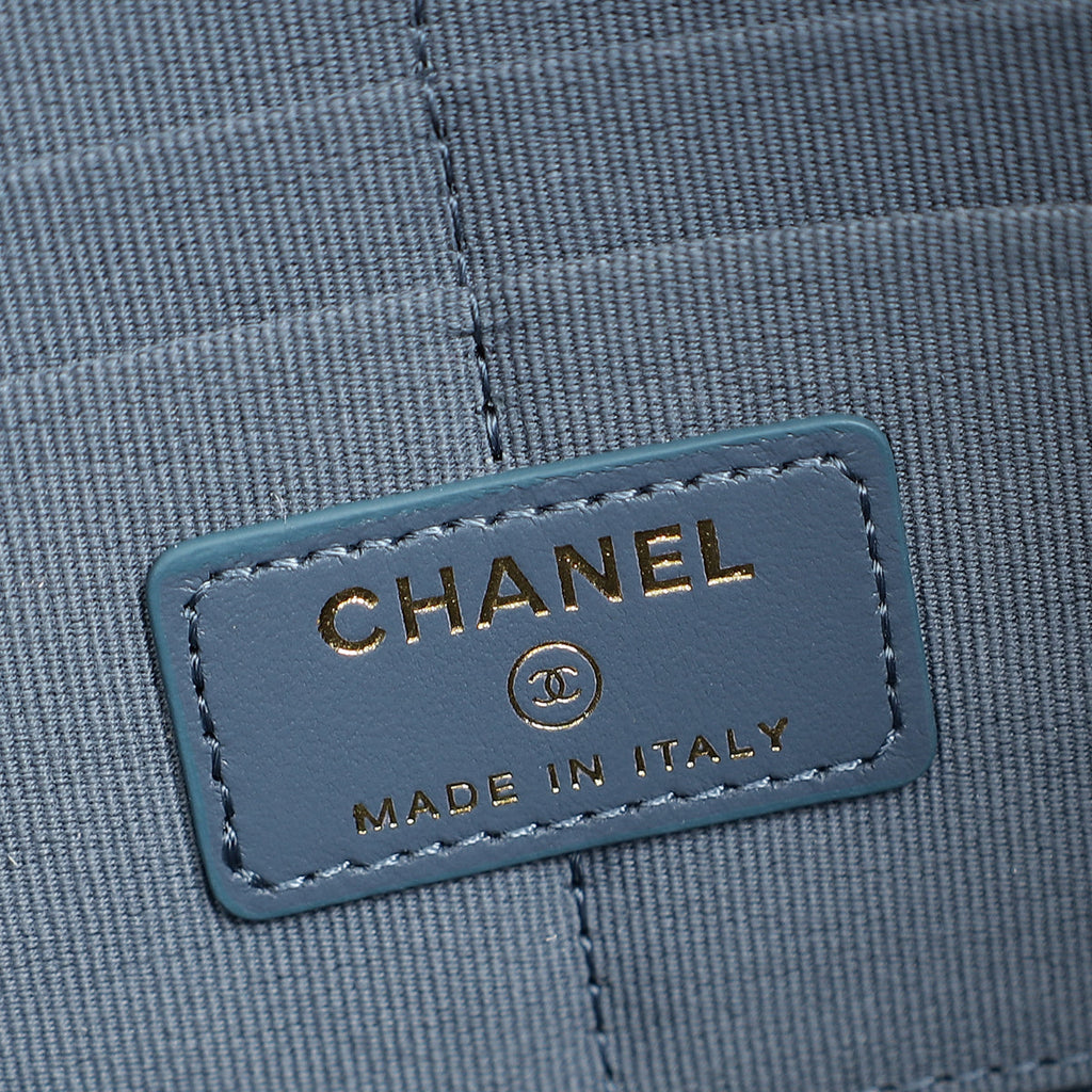 Chanel Grey Blue CC Flap Zip Clutch