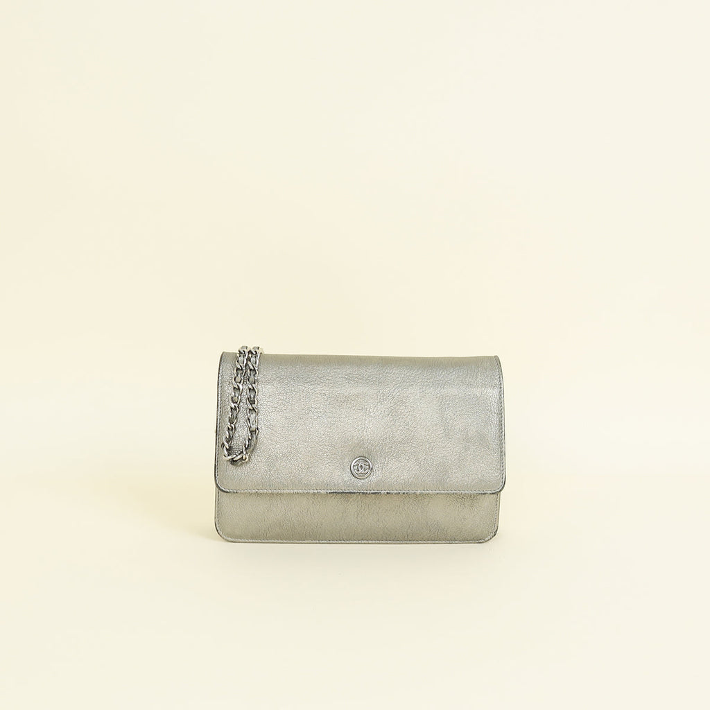 Chanel Metallic Gray Coco Mark Wallet on Chain