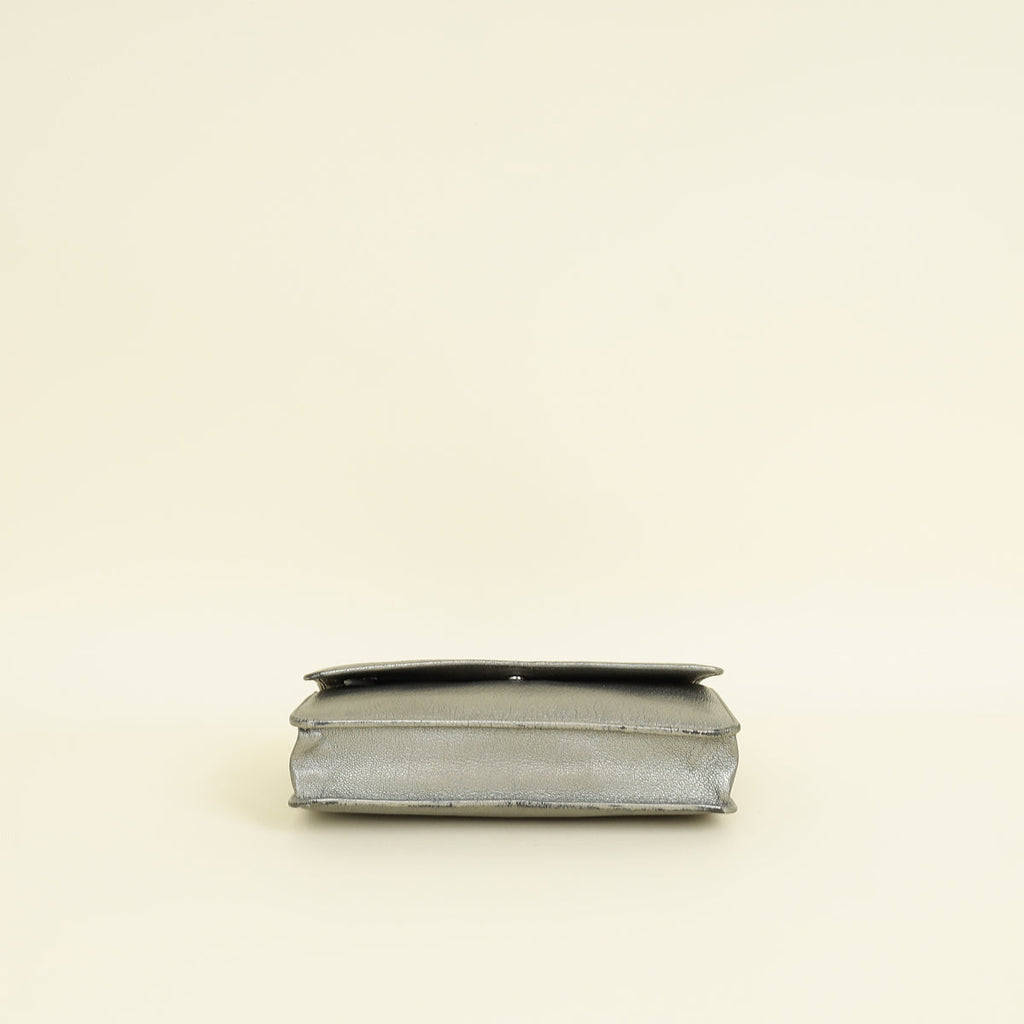 Chanel Metallic Gray Coco Mark Wallet on Chain