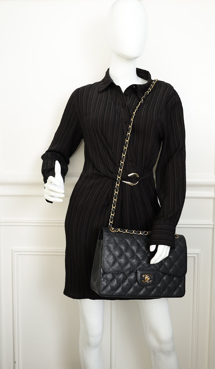 Chanel Black CC Classic Double Flap Jumbo Bag