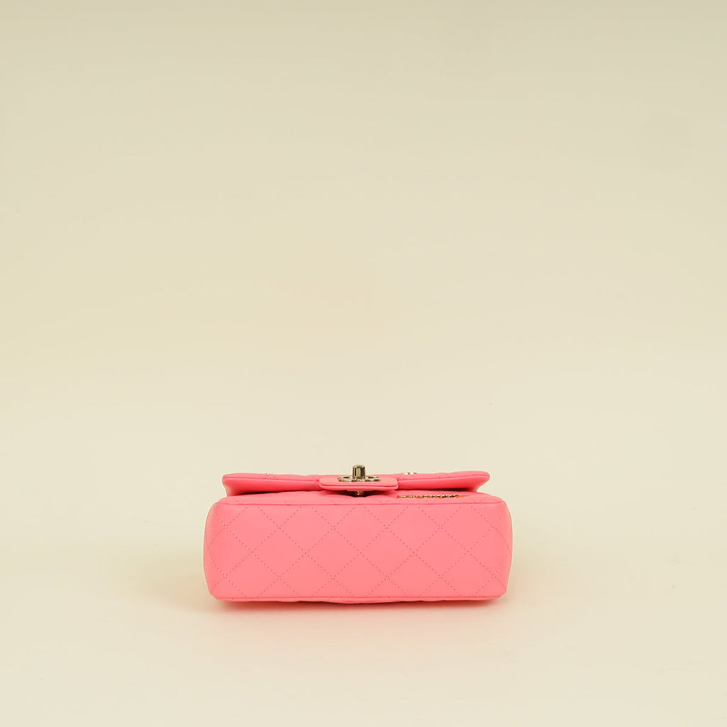 Chanel Pink Mini Rectangular Charms Applique Flap Bag