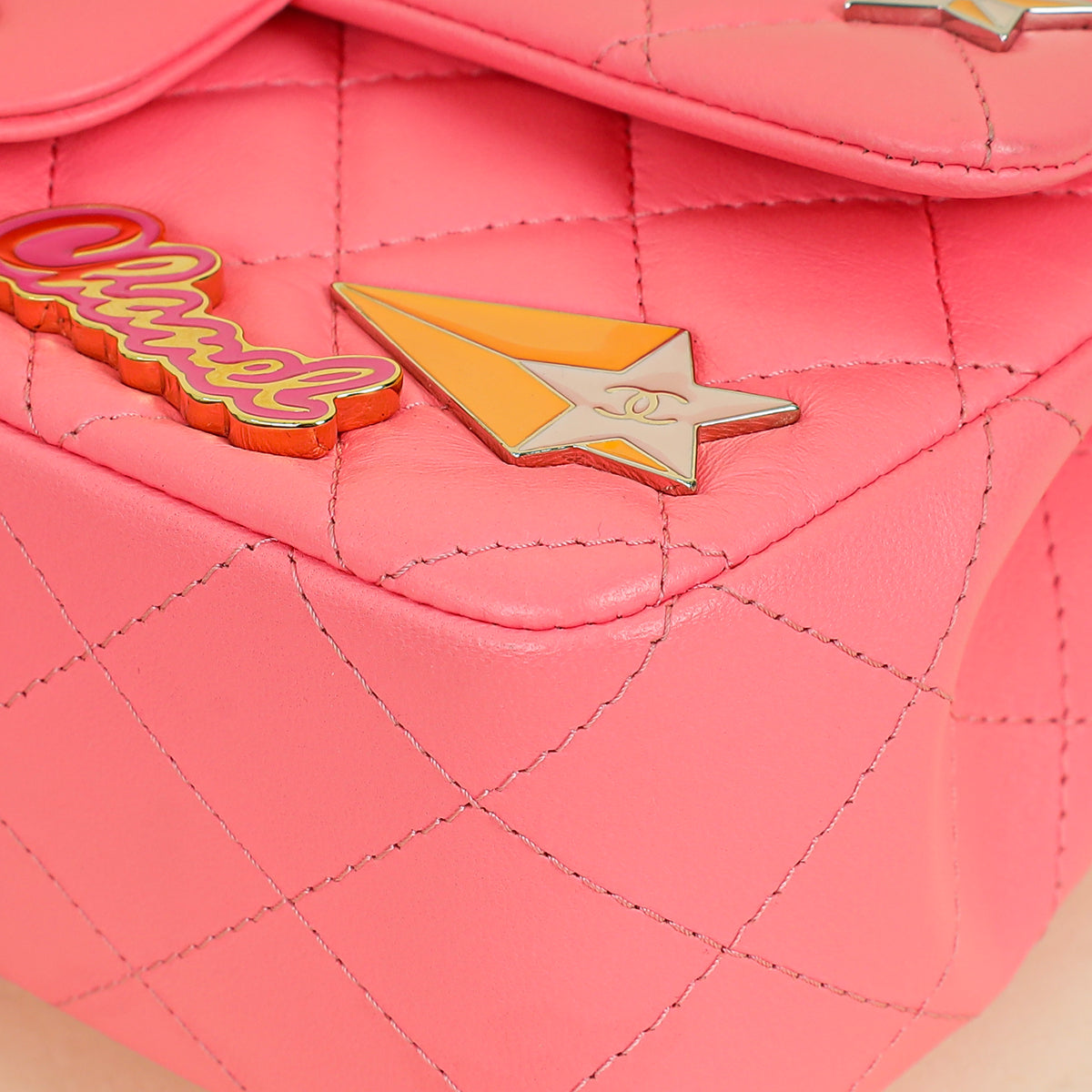 Chanel Pink Mini Rectangular Charms Applique Flap Bag
