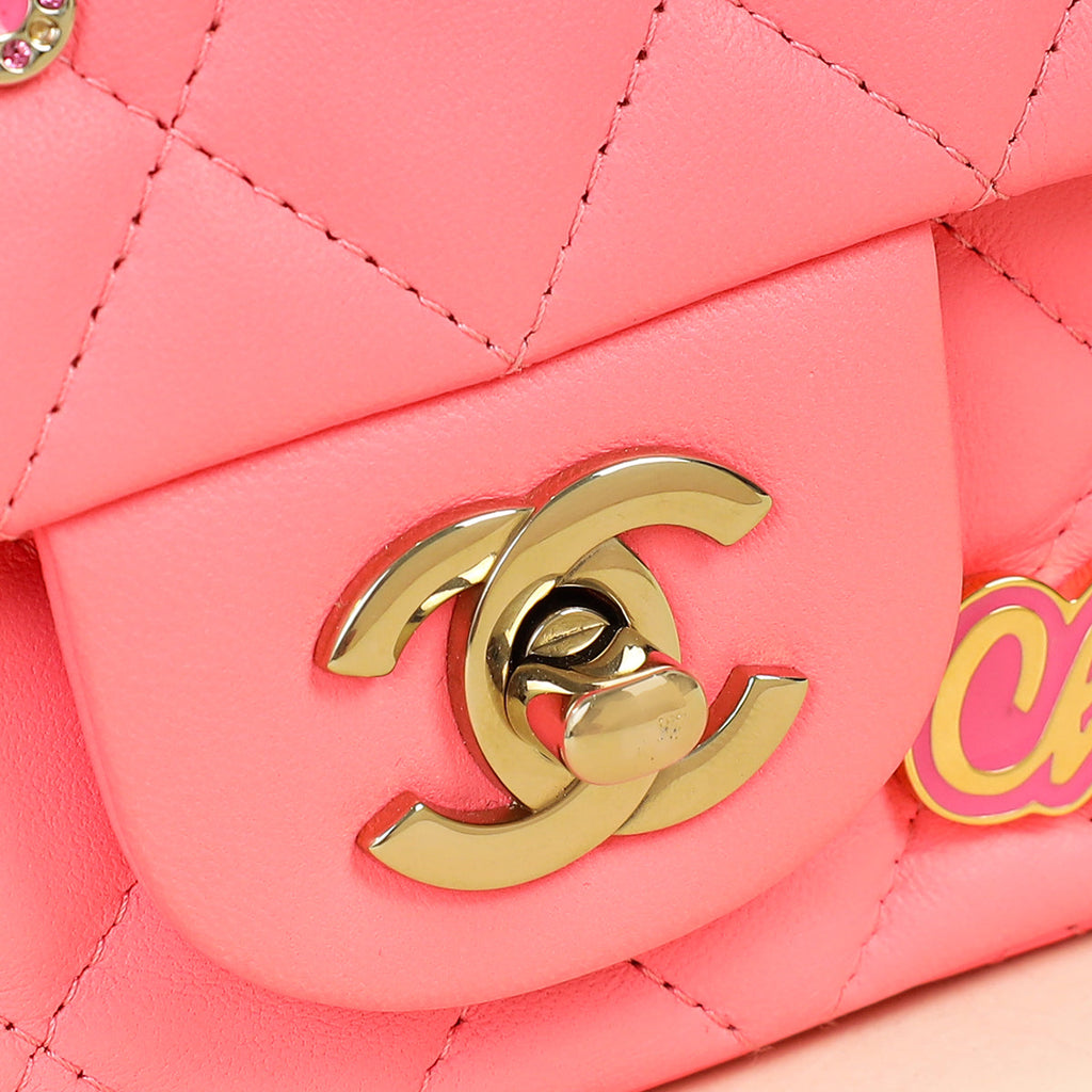Chanel Pink Mini Rectangular Charms Applique Flap Bag