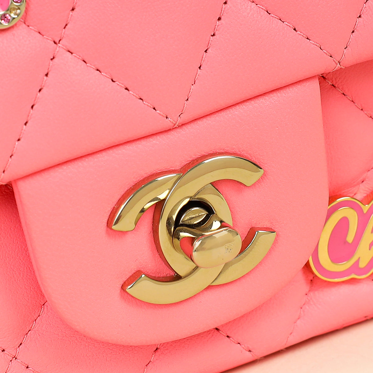 Chanel Pink Mini Rectangular Charms Applique Flap Bag