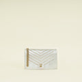 Chanel Silver CC Chevron Nubuck Micro Chain Embellished Flap Bag