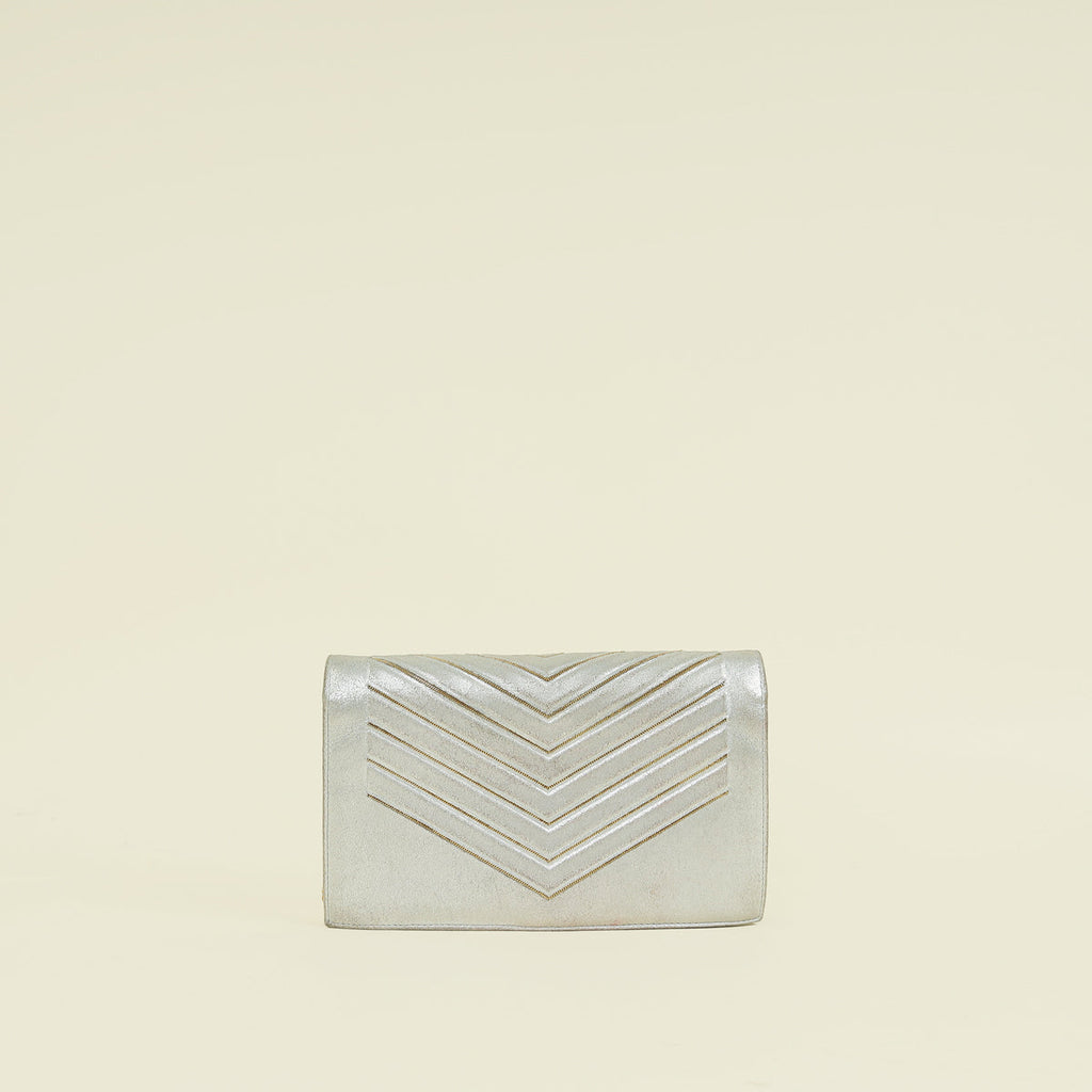 Chanel Silver CC Chevron Nubuck Micro Chain Embellished Flap Bag